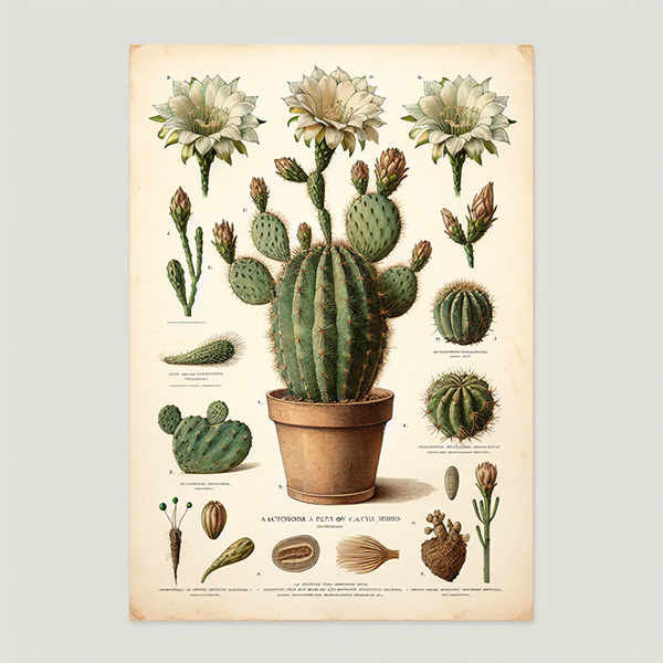kaktusz (keverék) botanikai illusztráció